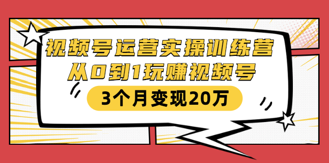 视频号运营实操训练营：从0到1玩赚视频号，3个月变现20万-启程资源站