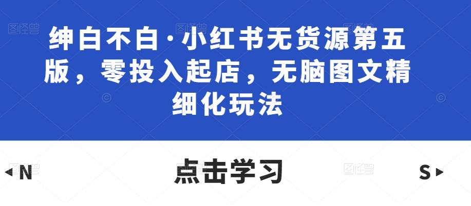 绅白不白·小红书无货源第五版，零投入起店，无脑图文精细化玩法-启程资源站