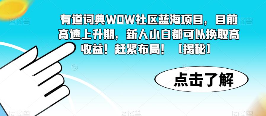 有道词典WOW社区蓝海项目，目前高速上升期，新人小白都可以换取高收益！赶紧布局！【揭秘】-启程资源站