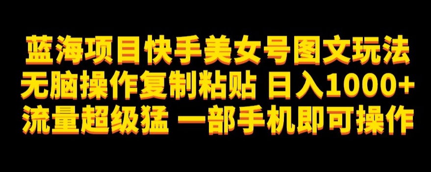 蓝海项目快手美女号图文玩法，无脑操作复制粘贴，日入1000+流量超级猛一部手机即可操作【揭秘】-启程资源站