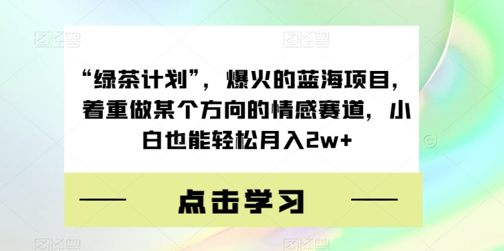 “绿茶计划”，爆火的蓝海项目，着重做某个方向的情感赛道，小白也能轻松月入2w+【揭秘】-启程资源站