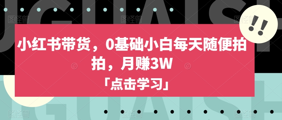 小红书带货，0基础小白每天随便拍拍，月赚3W【揭秘】-启程资源站