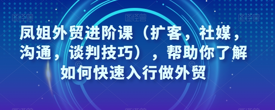 凤姐外贸进阶课（扩客，社媒，沟通，谈判技巧），帮助你了解如何快速入行做外贸-启程资源站