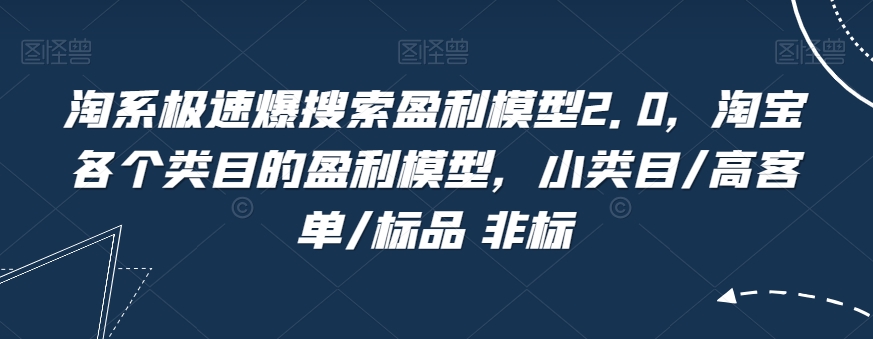 淘系极速爆搜索盈利模型2.0，淘宝各个类目的盈利模型，小类目/高客单/标品 非标-启程资源站