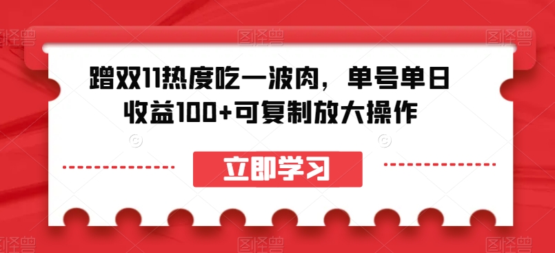 蹭双11热度吃一波肉，单号单日收益100+可复制放大操作【揭秘】-启程资源站