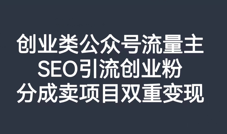 创业类公众号流量主，SEO引流创业粉，分成卖项目双重变现【揭秘】-启程资源站