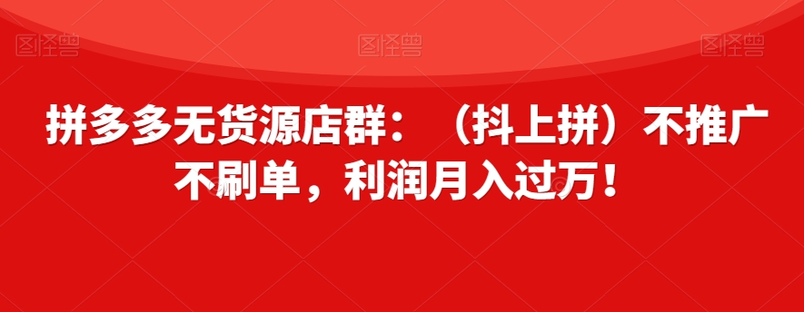 拼多多无货源店群：（抖上拼）不推广不刷单，利润月入过万！【揭秘】-启程资源站