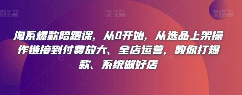 淘系爆款陪跑课，从0开始，从选品上架操作链接到付费放大、全店运营，教你打爆款、系统做好店-启程资源站