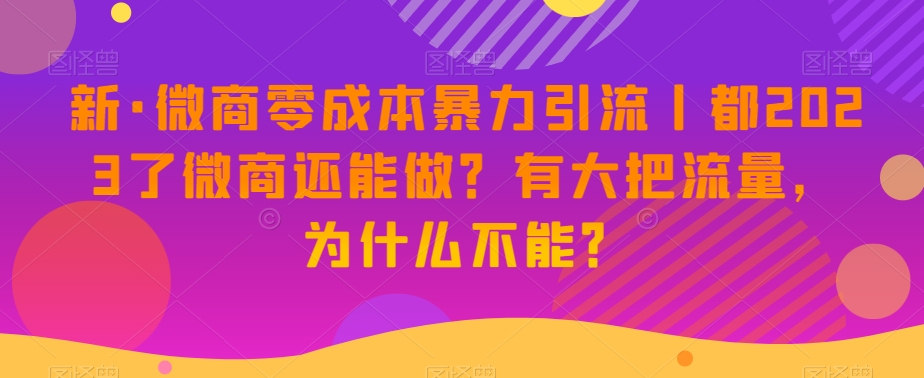 新·微商零成本暴力引流丨都2023了微商还能做？有大把流量，为什么不能？-启程资源站