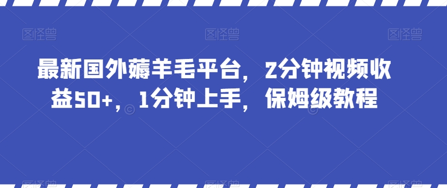 最新国外薅羊毛平台，2分钟视频收益50+，1分钟上手，保姆级教程【揭秘】-启程资源站