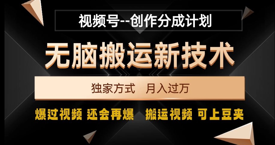 视频号无脑搬运新技术，破原创壕流量，独家方式，爆过视频，还会再爆【揭秘】-启程资源站