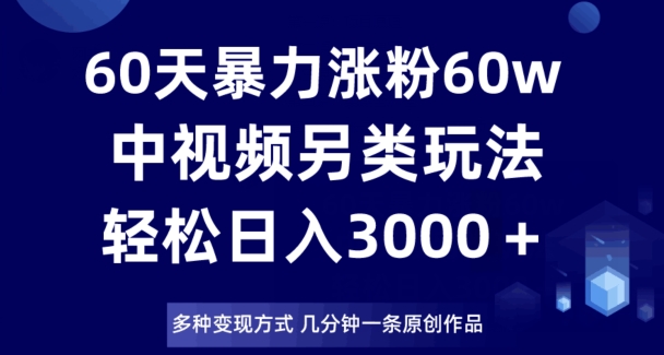 60天暴力涨粉60W，中视频另类玩法，日入3000＋，几分钟一条原创作品多种变现方式-启程资源站