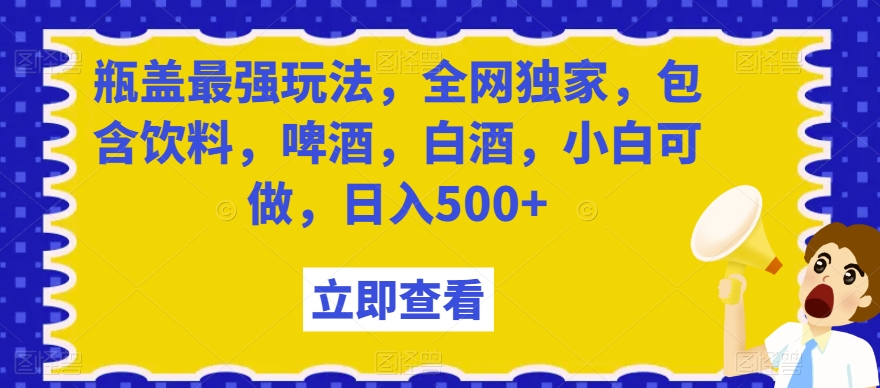 瓶盖最强玩法，全网独家，包含饮料，啤酒，白酒，小白可做，日入500+【揭秘】-启程资源站