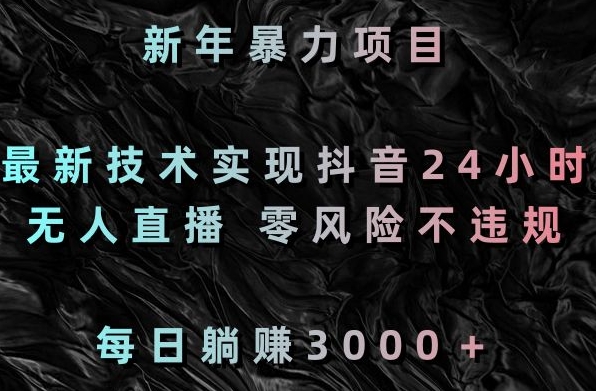 新年暴力项目，最新技术实现抖音24小时无人直播，零风险不违规，每日躺赚3000＋【揭秘】-启程资源站