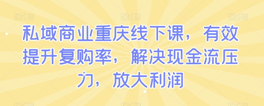 私域商业重庆线下课，有效提升复购率，解决现金流压力，放大利润-启程资源站