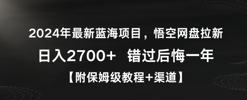 2024年最新蓝海项目，悟空网盘拉新，日入2700+错过后悔一年【附保姆级教程+渠道】【揭秘】-启程资源站