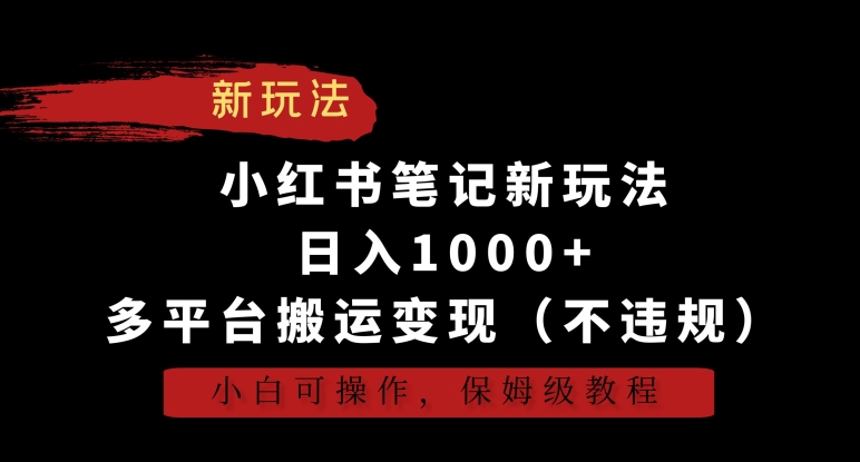 小红书笔记新玩法，日入1000+，多平台搬运变现（不违规），小白可操作，保姆级教程【揭秘】-启程资源站