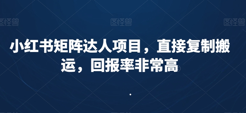 小红书矩阵达人项目，直接复制搬运，回报率非常高-启程资源站