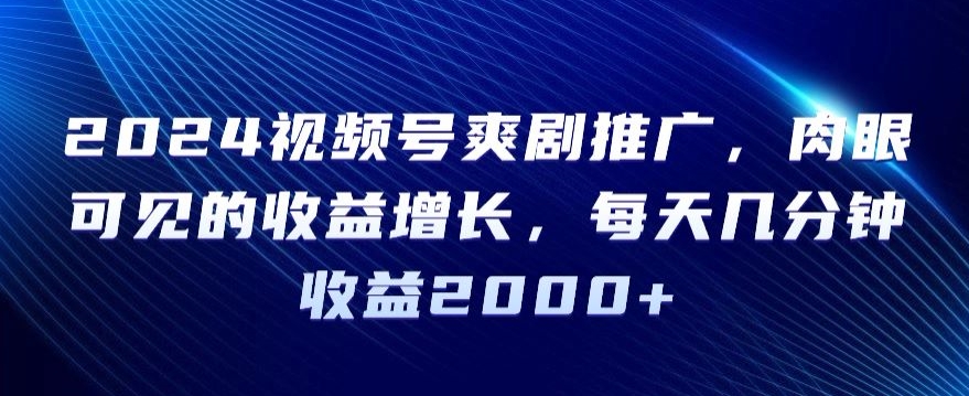 2024视频号爽剧推广，肉眼可见的收益增长，每天几分钟收益2000+【揭秘】-启程资源站