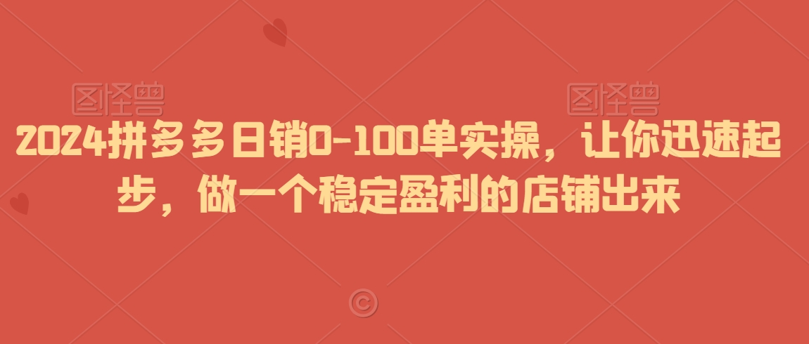 2024拼多多日销0-100单实操，让你迅速起步，做一个稳定盈利的店铺出来-启程资源站