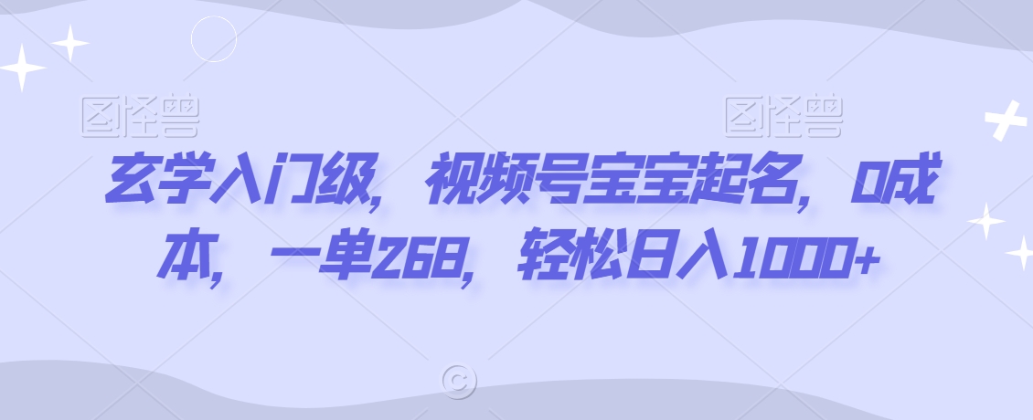 玄学入门级，视频号宝宝起名，0成本，一单268，轻松日入1000+【揭秘】-启程资源站