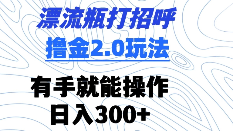 漂流瓶打招呼撸金2.0玩法，有手就能做，日入300+【揭秘】-启程资源站