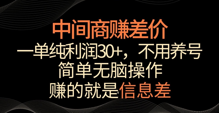 中间商赚差价，一单纯利润30+，简单无脑操作，赚的就是信息差，轻轻松松日入1000+【揭秘】-启程资源站