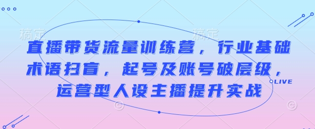 直播带货流量训练营，行业基础术语扫盲，起号及账号破层级，运营型人设主播提升实战-启程资源站