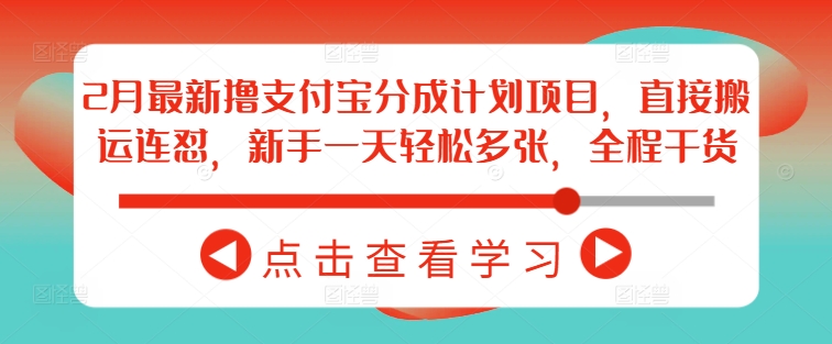 2月最新撸支付宝分成计划项目，直接搬运连怼，新手一天轻松多张，全程干货-启程资源站