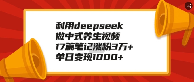 利用deepseek做中式养生视频，17篇笔记涨粉3万+，单日变现1k-启程资源站