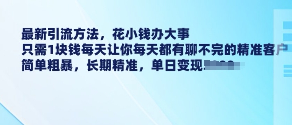 最新引流方法，花小钱办大事，只需1块钱每天让你每天都有聊不完的精准客户 简单粗暴，长期精准-启程资源站